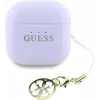 „Guess“ blizgaus paviršiaus belaidės ausinės su klasikiniu logotipu ir pakabuku, levandų spalvos