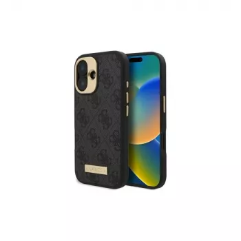 Guess GUHMP16MU4GPRK iPhone 16 Plus 6,7 inch juodas kietas dėklas su 4G logotipo plokšte ir MagSafe