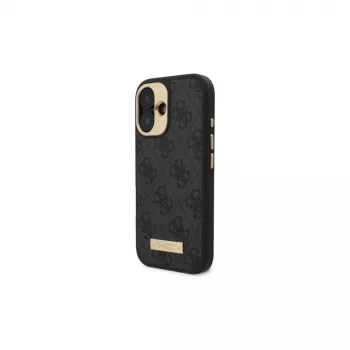 Guess GUHMP16MU4GPRK iPhone 16 Plus 6,7 inch juodas kietas dėklas su 4G logotipo plokšte ir MagSafe