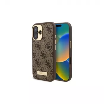 Guess GUHMP16SU4GPRW iPhone 16 6,1 inch Brown Hardcase 4G Logo Plate MagSafe
