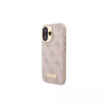 Guess GUHMP16SU4GPRP iPhone 16 6,1 colio rožinis kietasis dėklas su 4G logotipo plokštele ir MagSafe