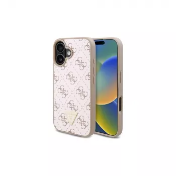 Guess GUHCP16SPG4GPH Kietas Dėklas Apple iPhone 16 6,1 colio Baltas 4G Trikampis