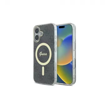 Guess GUHMP16SH4STK Kietasis dėklas, skirtas Apple iPhone 16 6,1 colio, juodas, IML 4G MagSafe