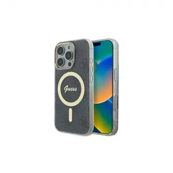 Guess GUHMP16LH4STK Kietasis dėklas Apple iPhone 16 Pro 6,3 colio juodas IML 4G MagSafe