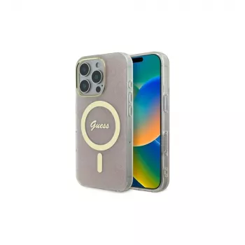 Guess GUHMP16LH4STP Hardcase IML 4G MagSafe dėklas, skirtas iPhone 16 Pro, 6,3 colio, rožinis