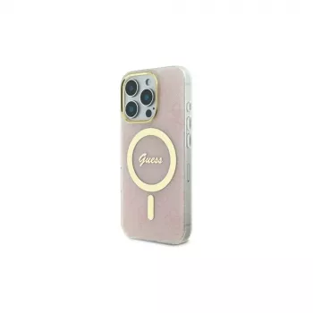 Guess GUHMP16LH4STP Hardcase IML 4G MagSafe dėklas, skirtas iPhone 16 Pro, 6,3 colio, rožinis