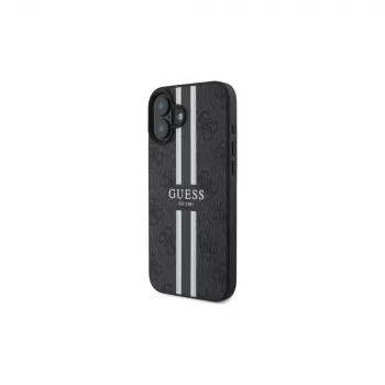 Guess GUHMP16SP4RPSK iPhone 16 6.1-inch Hard Case Black 4G Printed Stripes MagSafe