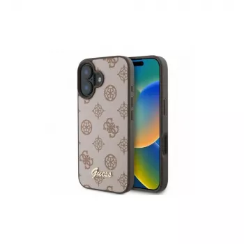 Guess Peony Script MagSafe Dėklas, skirtas iPhone 16 (Ruda spalva)