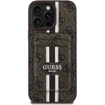 Guess 4G Stripes Wallet Case with MagSafe, skirta iPhone 16 Pro Max, ruda