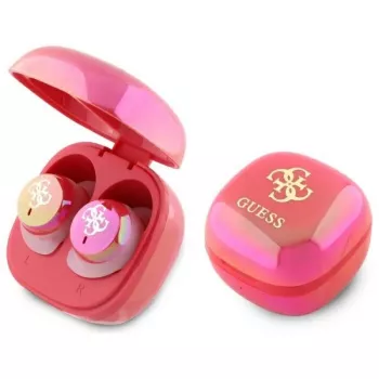 Guess 4G Printed Logo True Wireless Earbuds su įkrovimo dėklu - Fuchsia Iridescent