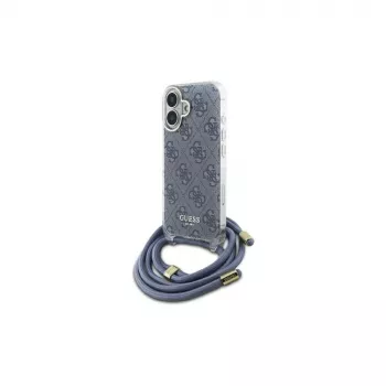 Guess GUHCP16SHC4SEB iPhone 16 6,1 colio mėlynas kietas dėklas su kryžminiu dirželiu 4G raštas