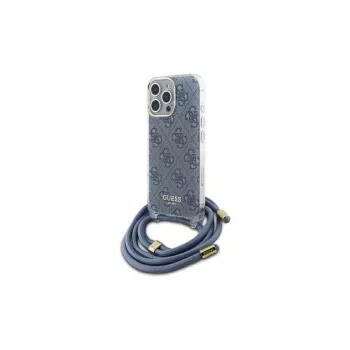 Guess GUHCP16LHC4SEB iPhone 16 Pro 6,3 colio mėlynas kietas dėklas su kryžminiu dirželiu 4G spauda