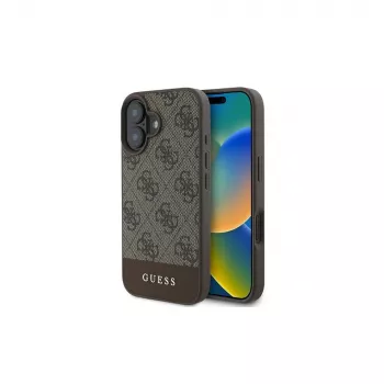 Guess 4G Bottom Stripe Dėklas, skirtas iPhone 16 Plus (Ruda spalva)