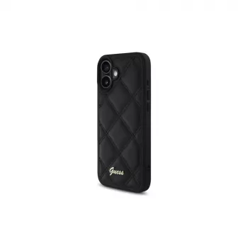 Guess Quilted Metal Logo Hard Case, skirta Apple iPhone 16 Plus 6,7 colio – juoda