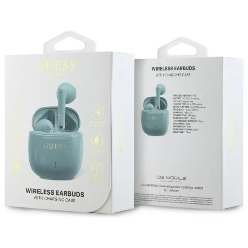Guess Printed Classic Logo TWS Bluetooth Ausinės su Įkrovimo Dėklu (Turkio)