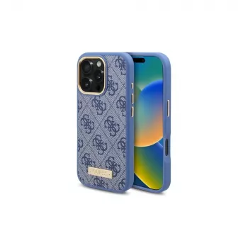 Guess GUHMP16LU4GPRB iPhone 16 Pro 6,3 col. Mėlynas Kietas Dėklas 4G Logo Plokštelė MagSafe