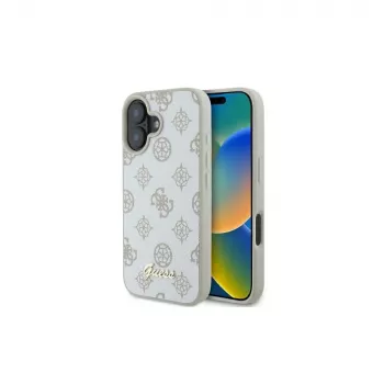 Guess GUHMP16SPGPYSH iPhone 16 6,1 inch White Hardcase Peony Script Logo MagSafe