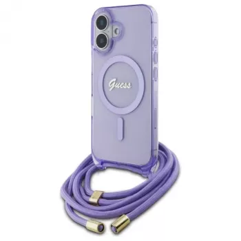 Guess GUHMP16SHCTSGNSU iPhone 16 6,1 colio Violetinis Kietas Dėklas su Dirželiu ir MagSafe