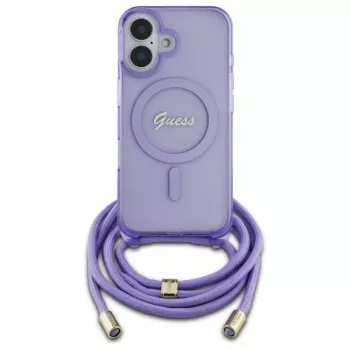 Guess GUHMP16SHCTSGNSU iPhone 16 6,1 colio Violetinis Kietas Dėklas su Dirželiu ir MagSafe