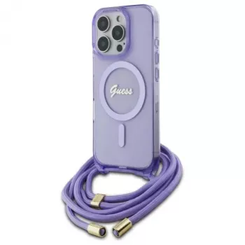 Guess GUHMP16LHCTSGNSU iPhone 16 Pro 6,3 inch Purple Hardcase Crossbody Cord Script MagSafe
