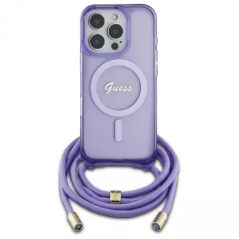 Guess GUHMP16LHCTSGNSU iPhone 16 Pro 6,3 inch Purple Hardcase Crossbody Cord Script MagSafe