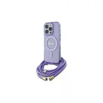 Guess GUHMP16XHCTSGNSU iPhone 16 Pro Max 6,9 inch Purple Hardcase Crossbody Cord Script MagSafe