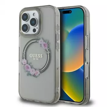 Guess GUHMP16XHFWFCK iPhone 16 Pro Max 6.9 Black Hardcase IML Flowers Wreath MagSafe