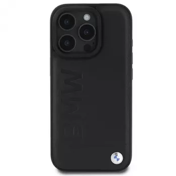 BMW Hot Stamp Leather Hard Case, skirta iPhone 16 Pro 6,3 colio, juoda