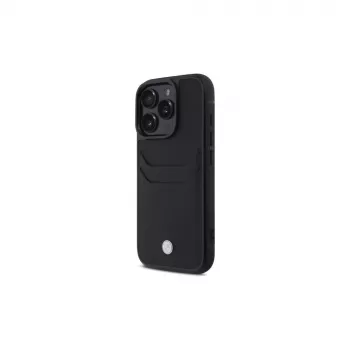 BMW Signature Leather Hardcase su kortelių lizdu, skirtas Apple iPhone 16 Pro Max 6,9 colio, juodos spalvos