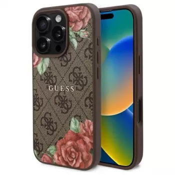 Guess GUHMP16XP4ROPEMCW iPhone 16 Pro Max 6,9 col. Kietasis dėklas Ruda 4G Gėlių raštas MagSafe