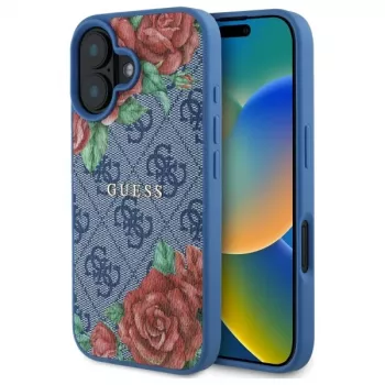 Guess GUHMP16SP4ROPEMCB iPhone 16 6,1 inch Blue Hardcase 4G Flowers Print MagSafe