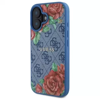 Guess GUHMP16SP4ROPEMCB iPhone 16 6,1 inch Blue Hardcase 4G Flowers Print MagSafe
