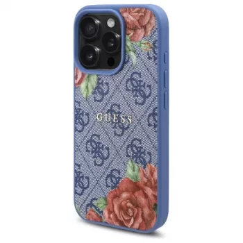 Guess GUHMP16LP4ROPEMCB iPhone 16 Pro 6,3 col. mėlynas kietas dėklas 4G Flowers Print su MagSafe