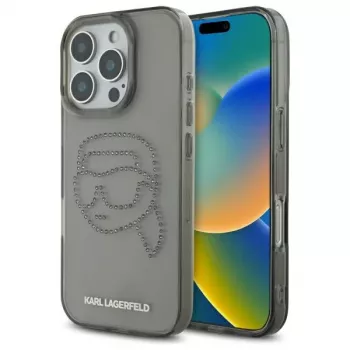 Karl Lagerfeld IML Rhinestones Karl Head Dėklas, skirtas iPhone 16 Pro Max (Juodas)
