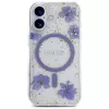 Guess Resin Flowers Glitter MagSafe Case for iPhone 16 Purple