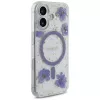 Guess Resin Flowers Glitter MagSafe Case for iPhone 16 Purple