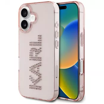 Karl Lagerfeld IML Rhinestones Logo Back Cover for iPhone 16, Pink