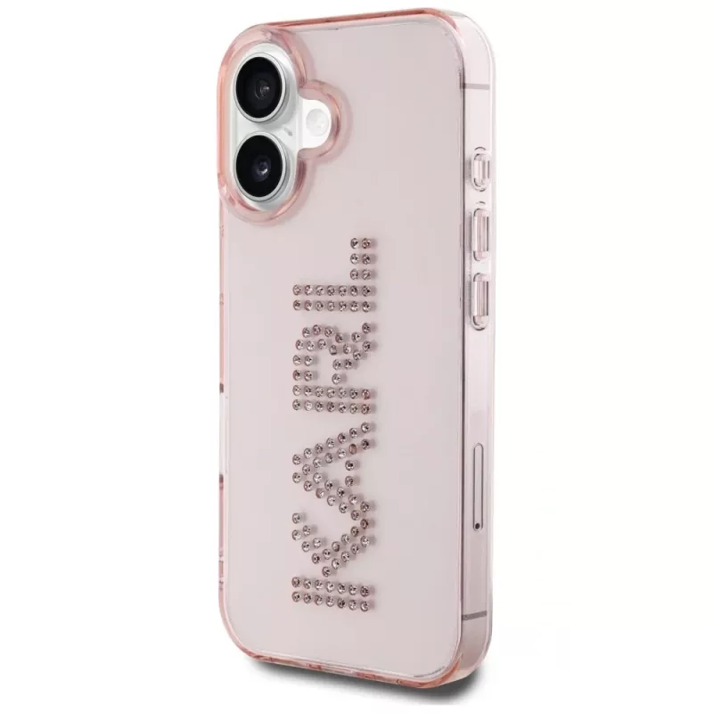 Karl Lagerfeld IML Rhinestones Logo Back Cover for iPhone 16, Pink