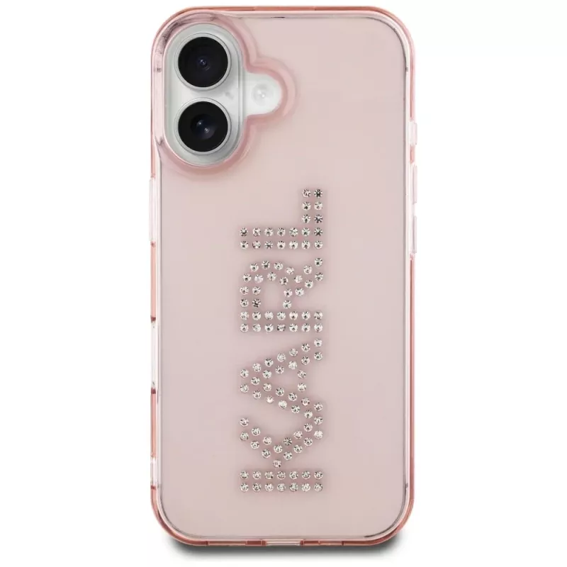 Karl Lagerfeld IML Rhinestones Logo Back Cover for iPhone 16, Pink