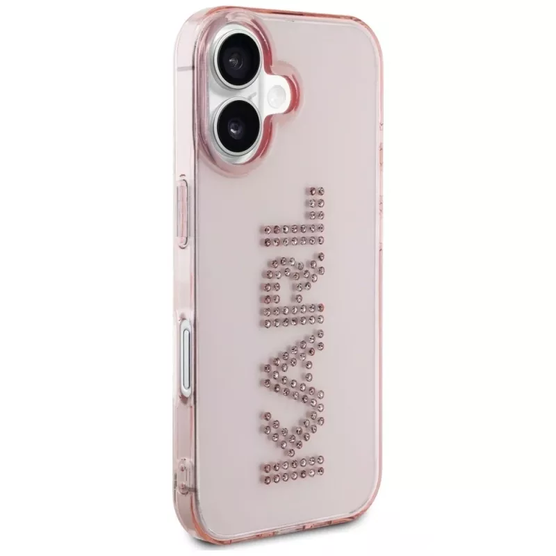 Karl Lagerfeld IML Rhinestones Logo Back Cover for iPhone 16, Pink
