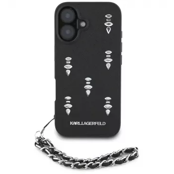 Karl Lagerfeld Saffiano Crystals with Chain Case for iPhone 16 Black