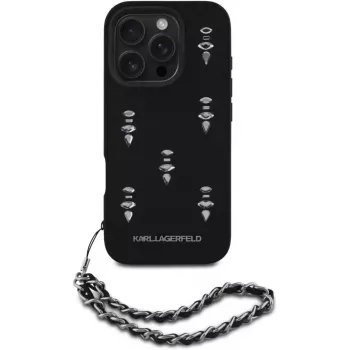 Karl Lagerfeld Saffiano Crystals with Chain Back Cover for iPhone 16 Pro, Black