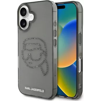 Karl Lagerfeld IML Rhinestones Karl Head Dėklas, skirtas iPhone 16 (Juodas)