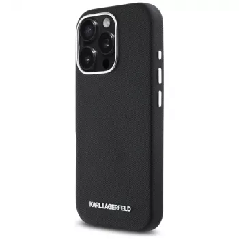 Karl Lagerfeld Saffiano Full Wrapped Elongated Metal Logo MagSafe Case for iPhone 16 Pro Black