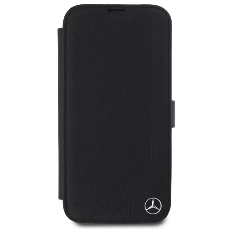 Mercedes-Benz MEBKP16S23RBGVK Bookcase for iPhone 16 6.1, Black, Faux Leather & Wood Imitation