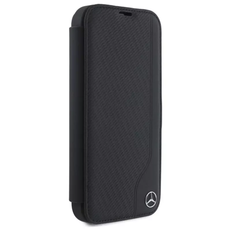 Mercedes-Benz MEBKP16S23RBGVK Bookcase for iPhone 16 6.1, Black, Faux Leather & Wood Imitation