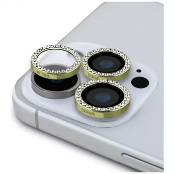 2-in-1 Guess BP Rhinestone Screen and Camera Lens Protector Kit, iPhone 16 Pro Max, Gold