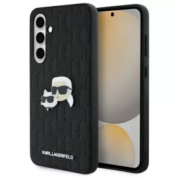 Karl Lagerfeld KLHCS24FEPGKLKCPK Samsung Galaxy S24 FE Hard Case Black Monogram Karl & Choupette Head Pin