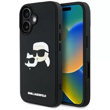 KARL LAGERFELD HC 3D Rubber DoubleHeads Dėklas, skirtas iPhone 16, Juodas