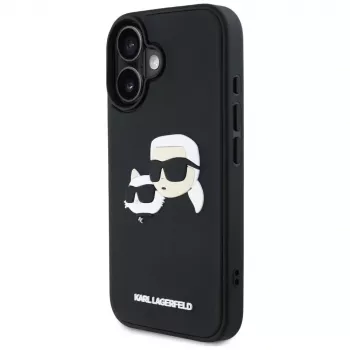 KARL LAGERFELD HC 3D Rubber DoubleHeads Dėklas, skirtas iPhone 16, Juodas